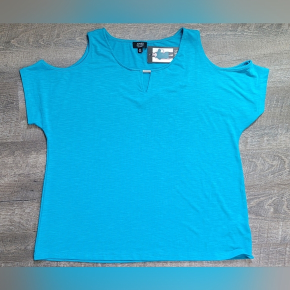 Jones New York Cold Sholder Tee Women's XL Blue w/Silver Accent Soft & Stretchy - Picture 5 of 11